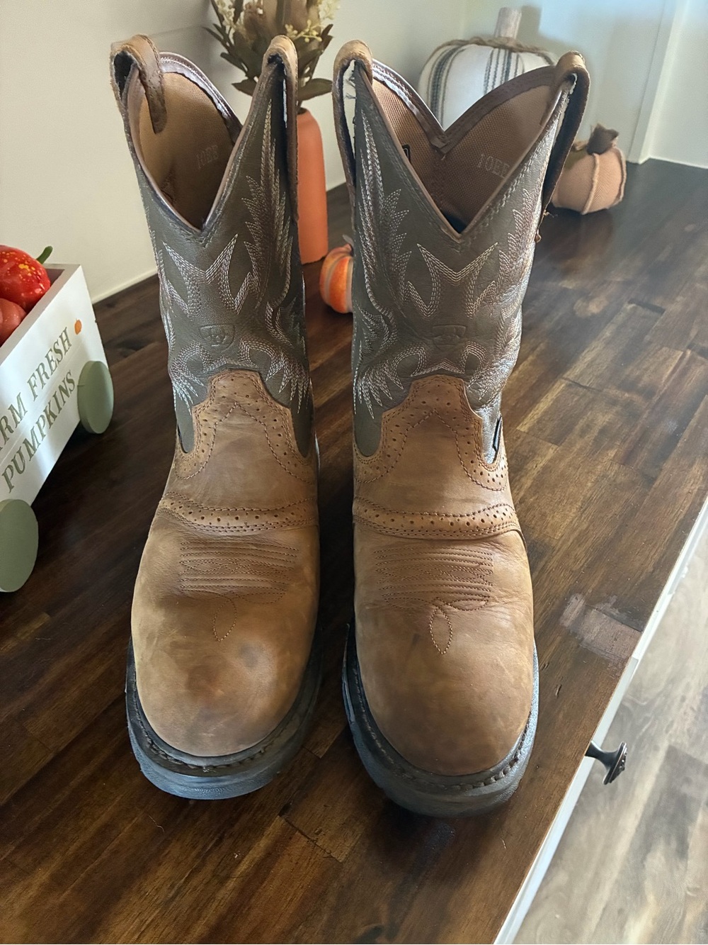 Ariat Two-Tone Brown Leather Work  Boots 10EE Wide